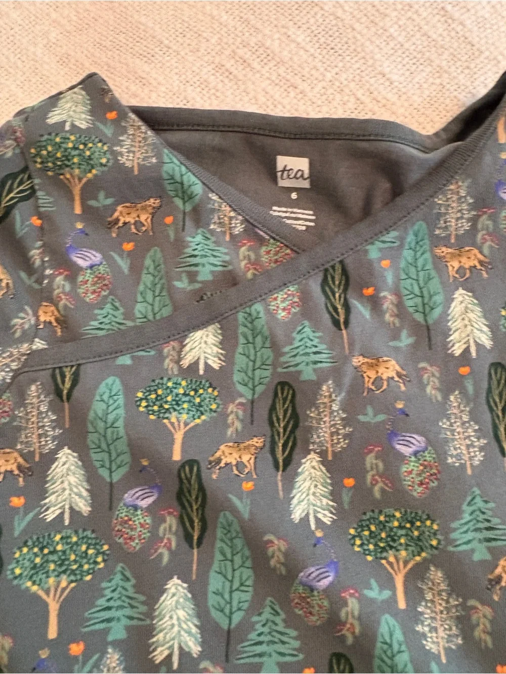 Tea Collection Kids Forest Print Long Sleeve Dress and Leggings - Green size 6